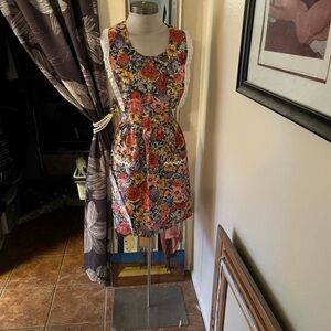 Handcrafted Floral Apron with Lace Trim and Ric Rac
